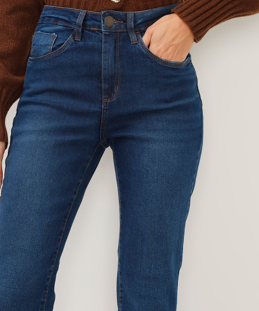 calça jeans reta cintura alta azul
