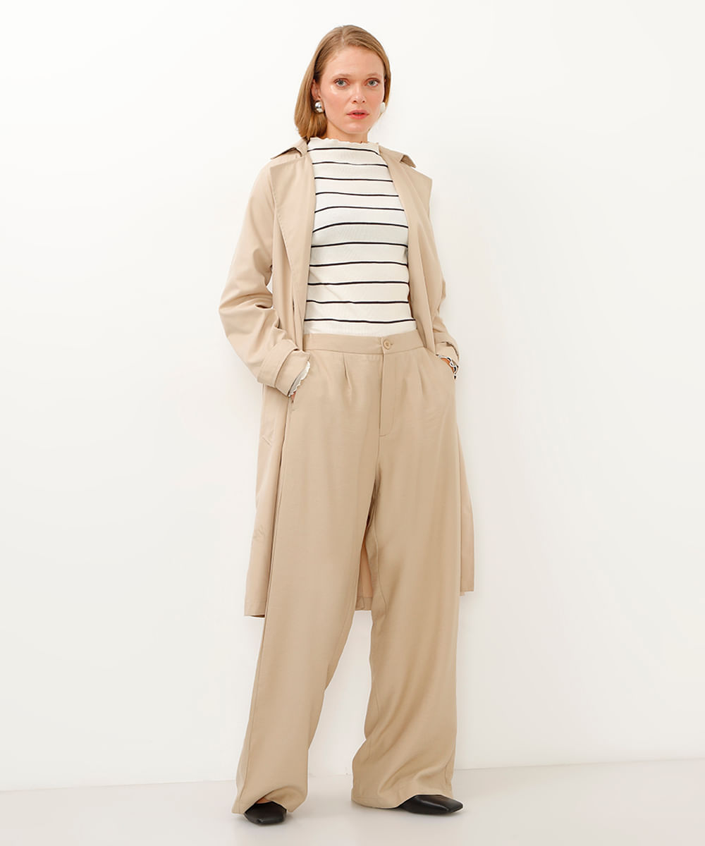 blusa de tricot gola alta listrada off white