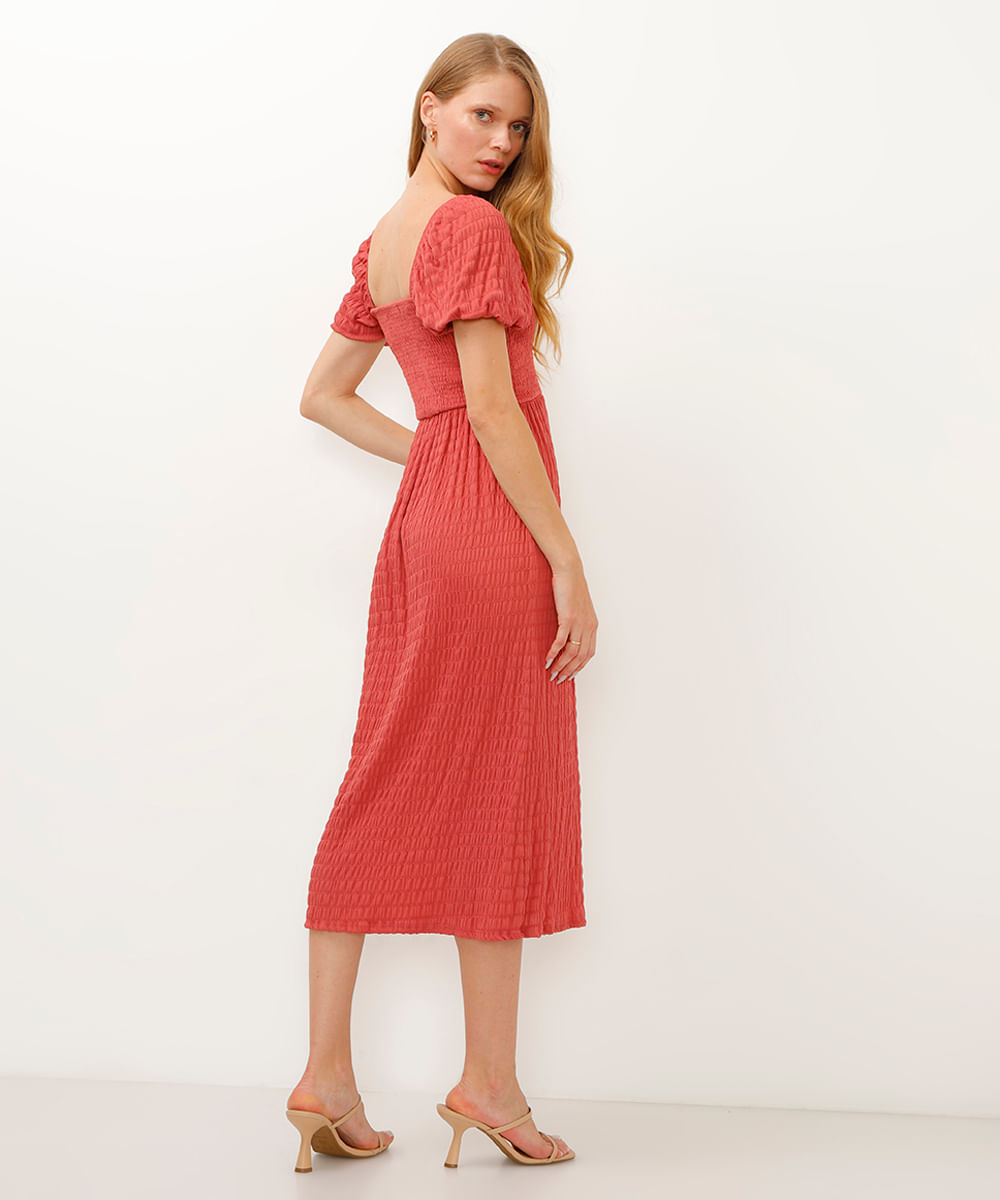 vestido midi de lastex com fenda laranja