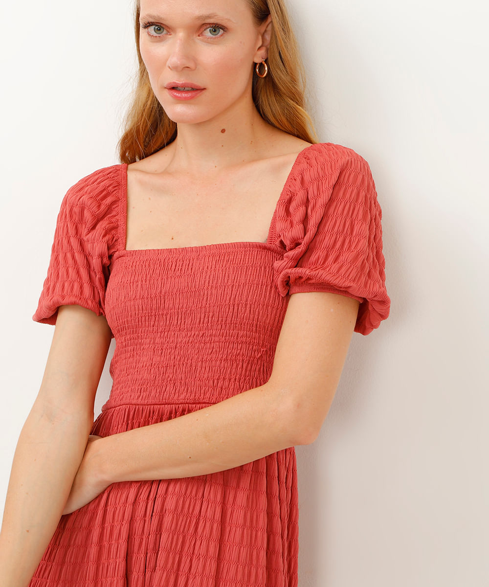 vestido midi de lastex com fenda laranja