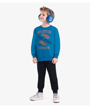 Conjunto Infantil Blusão Com Calça Gamer Rovi Kids Azul