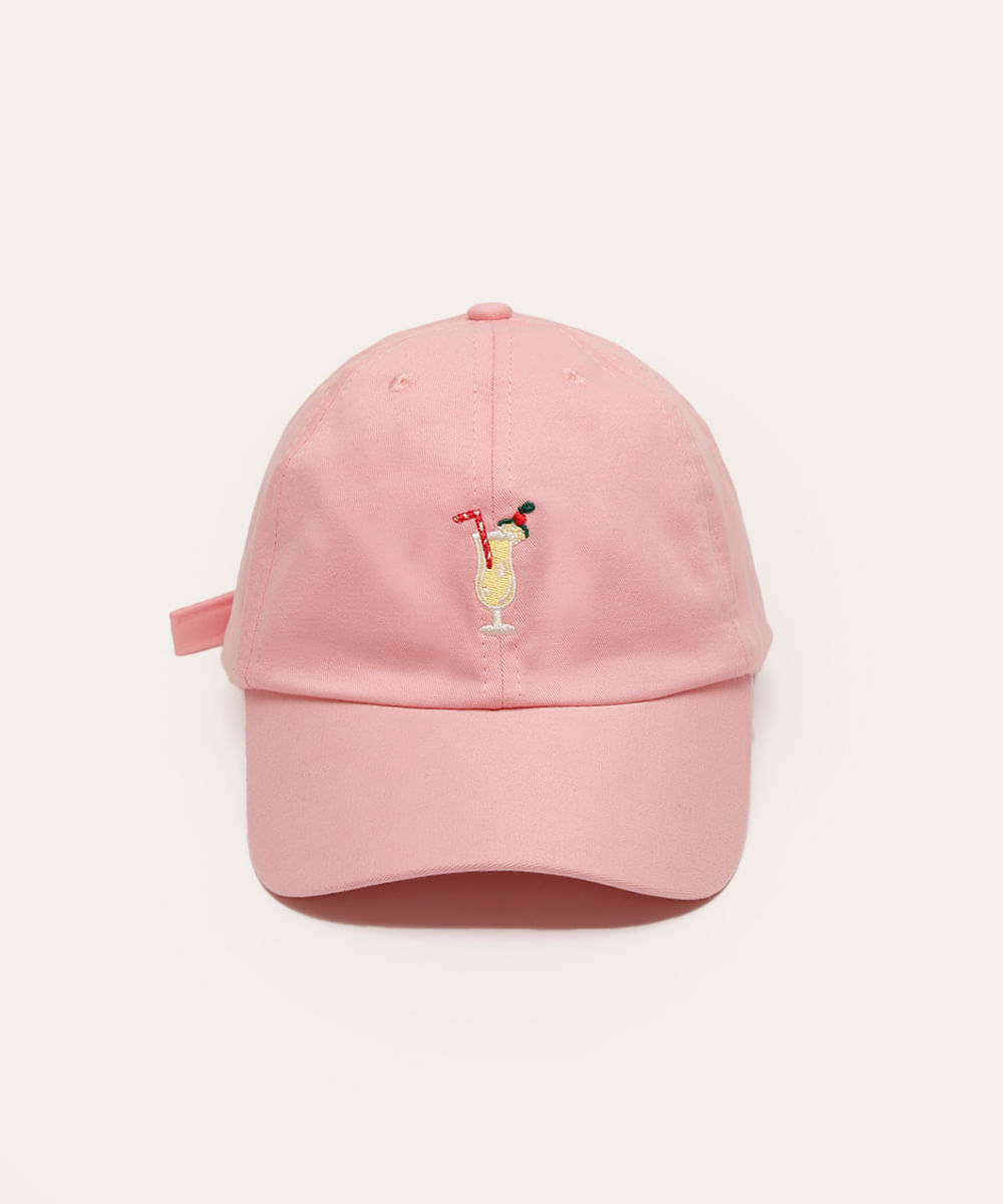 boné aba curva bordado drink rosa claro