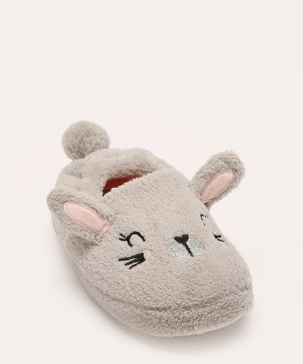 pantufa infantil de pelúcia coelho cinza