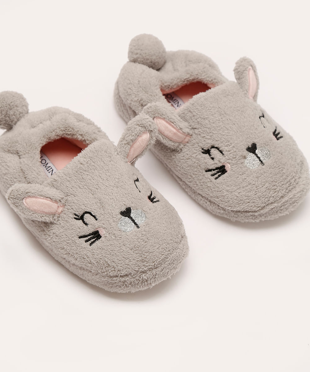 pantufa infantil de pelúcia coelho cinza