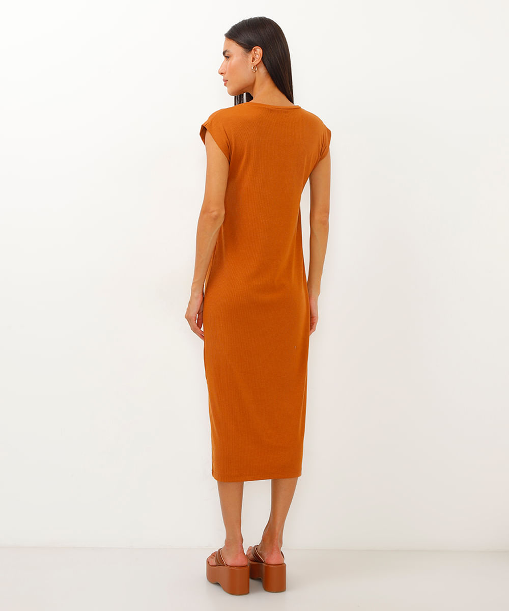 vestido midi feminino muscle tee canelado básico marrom