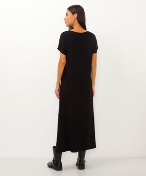 vestido de viscose longo com fenda preto