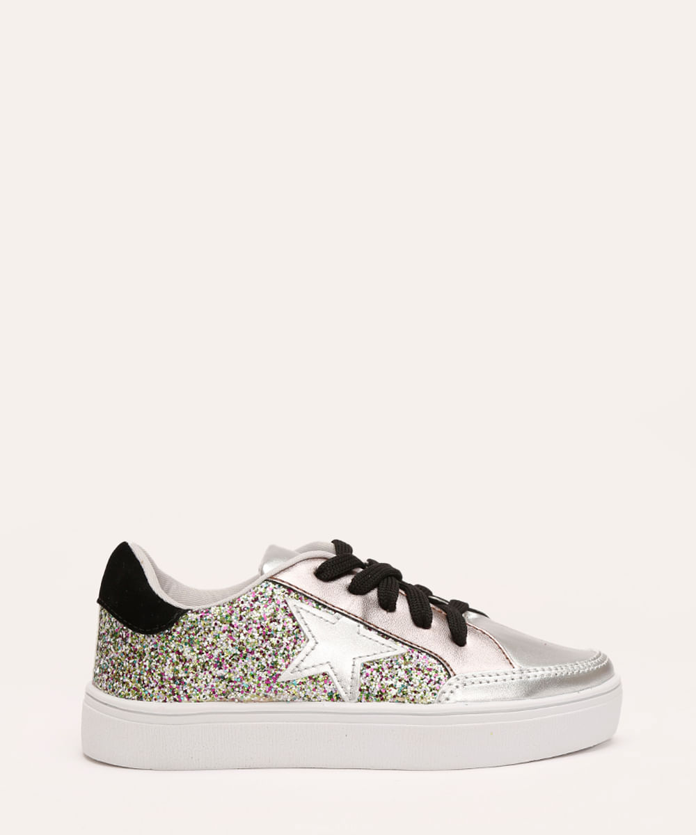 tênis infantil glitter prata
