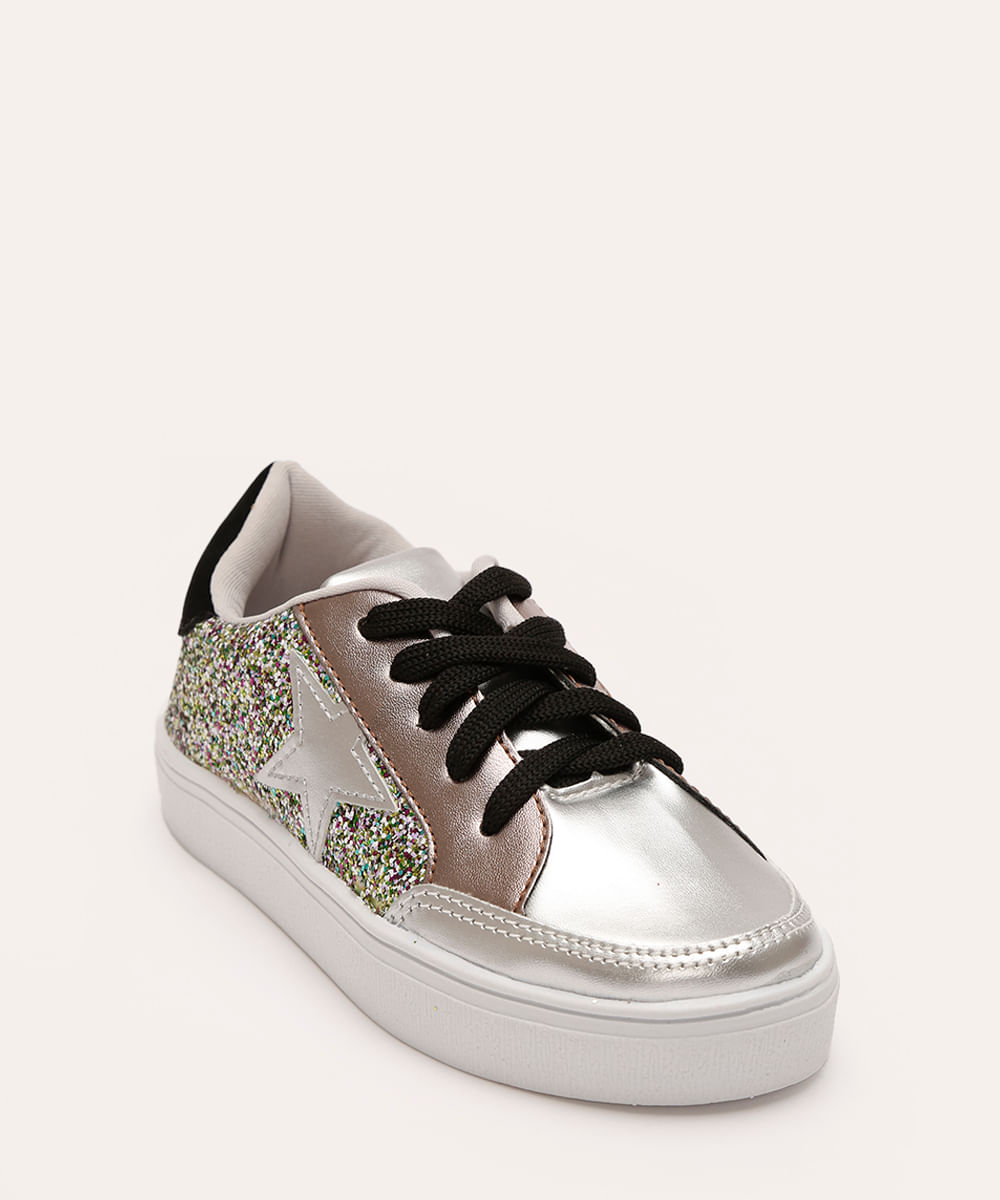 tênis infantil glitter prata