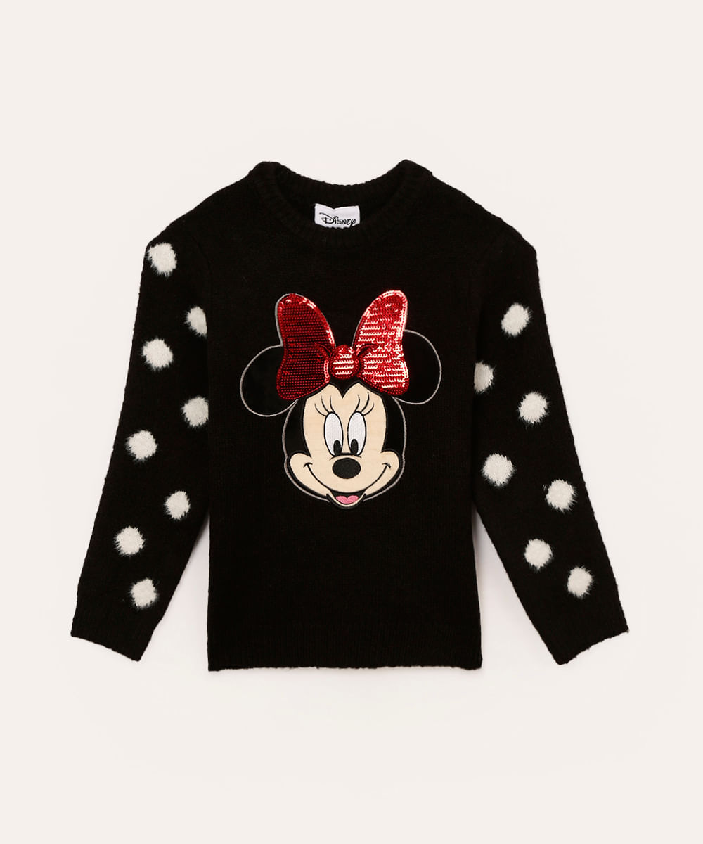 suéter de tricot infantil minnie poá preto