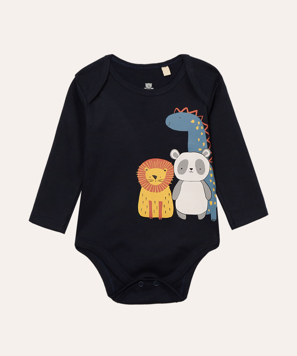 body de algodão infantil dinossauro azul marinho
