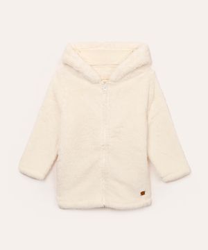 casaco infantil de pelúcia com capuz off white