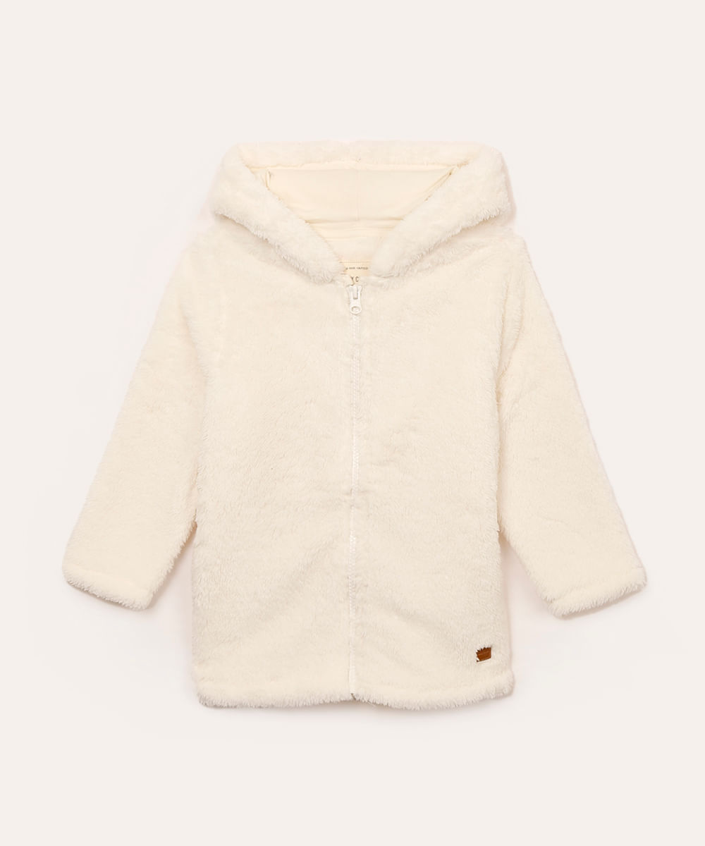 jaqueta de plush infantil com capuz off white