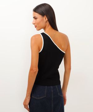 blusa de viscose assimétrica ombro único preto