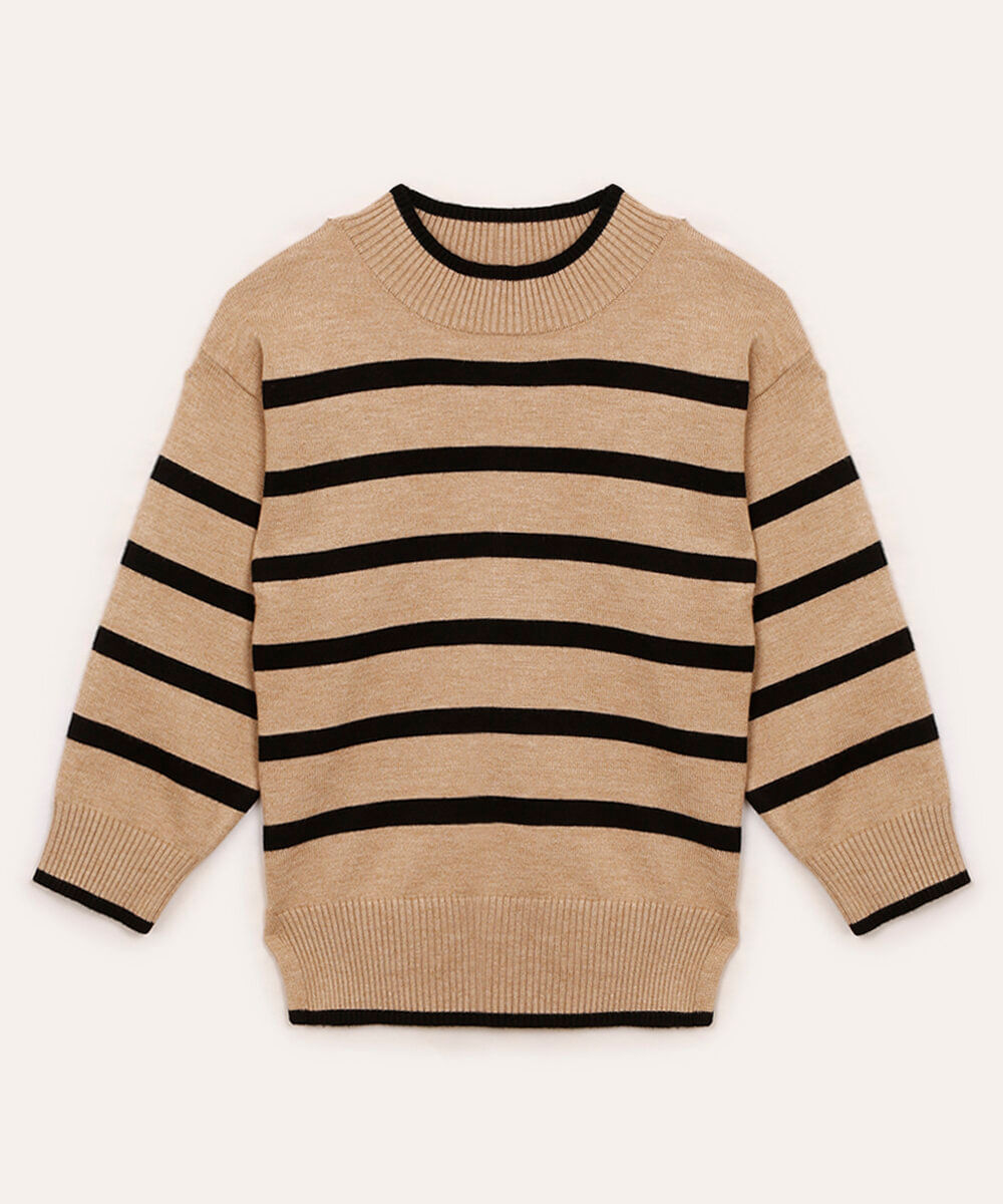 suéter de tricot infantil listrado bege claro