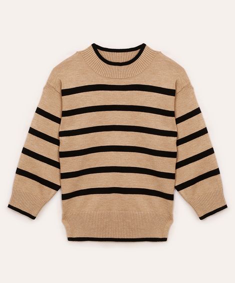 suéter de tricot infantil listrado bege