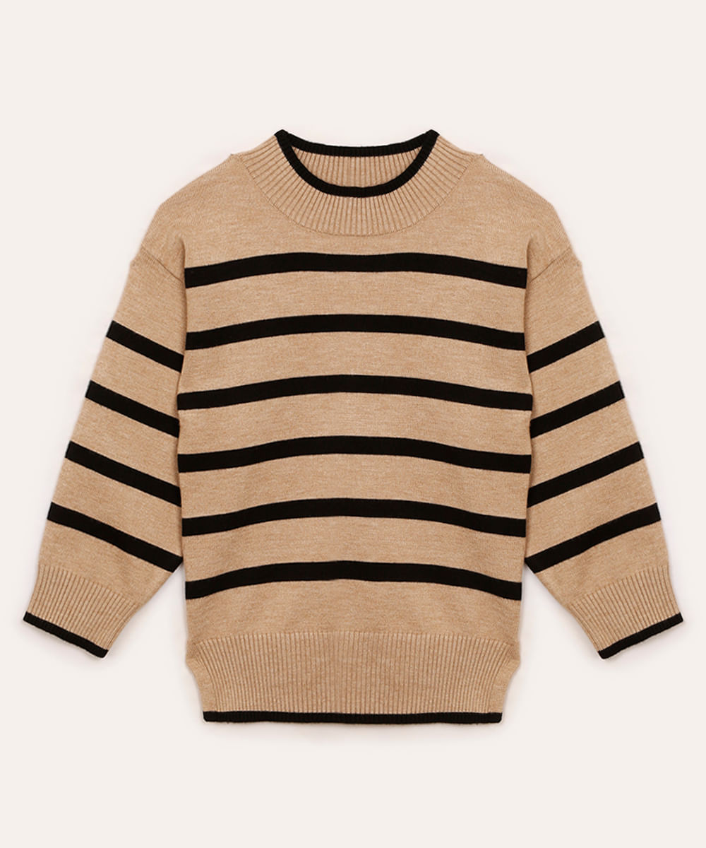 suéter de tricot infantil listrado bege