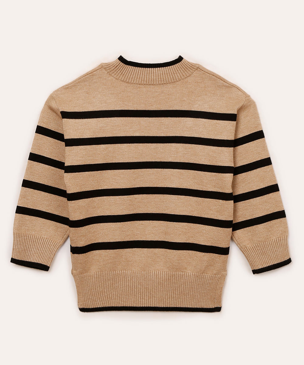 suéter de tricot infantil listrado bege