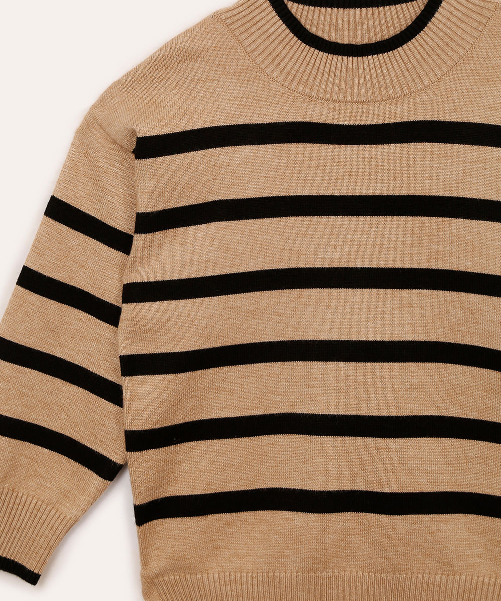 suéter de tricot infantil listrado bege