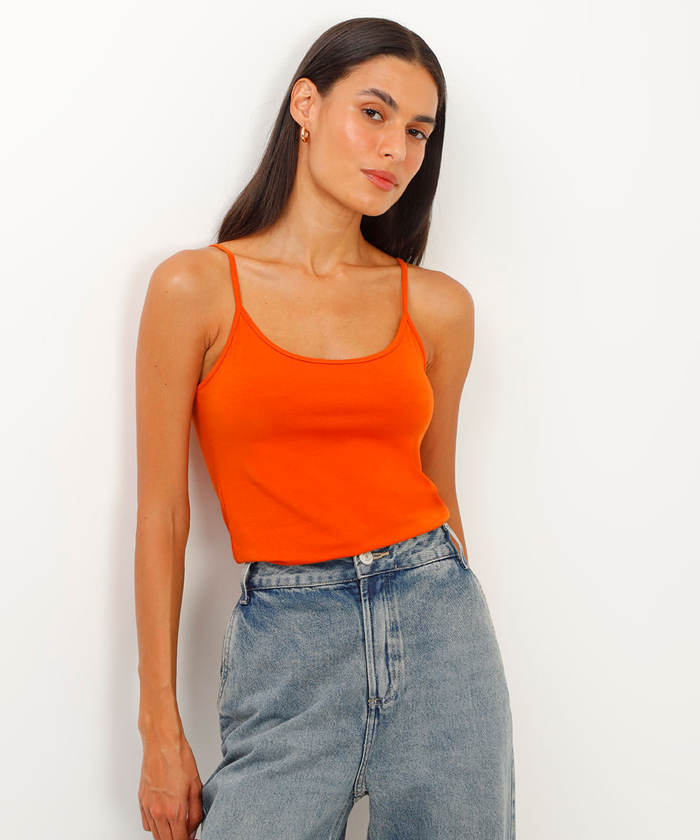 blusa de algodão peruano alça fina laranja