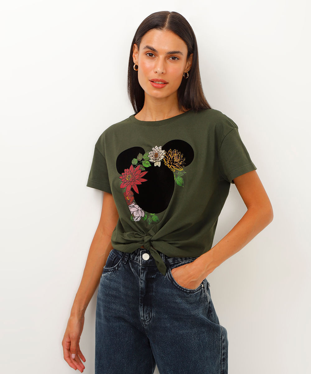 camiseta de algodão com amaração mickey verde