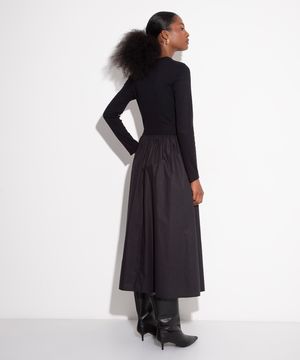 vestido de algodão manga longa com saia volumosa mindset preto