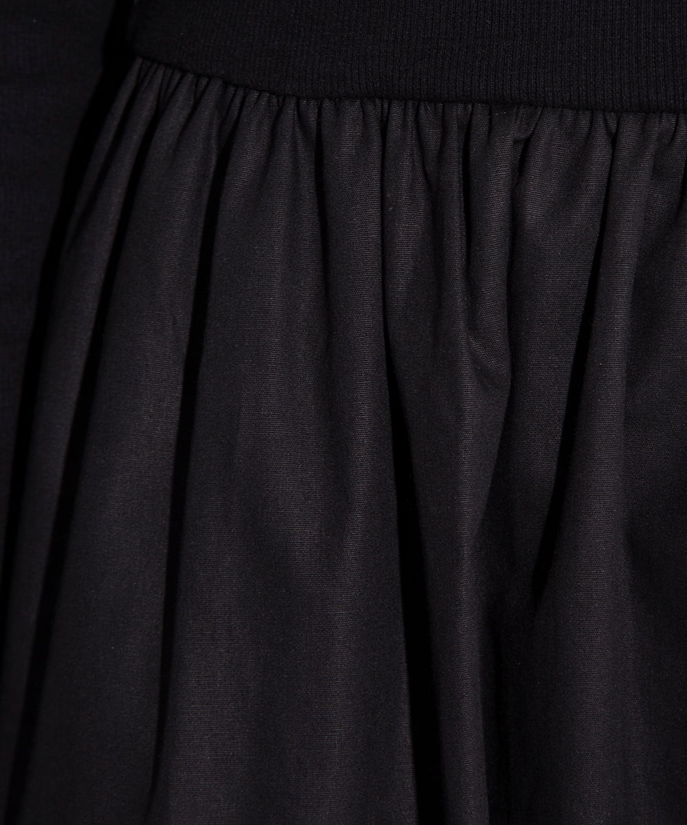 vestido de algodão manga longa com saia volumosa mindset preto