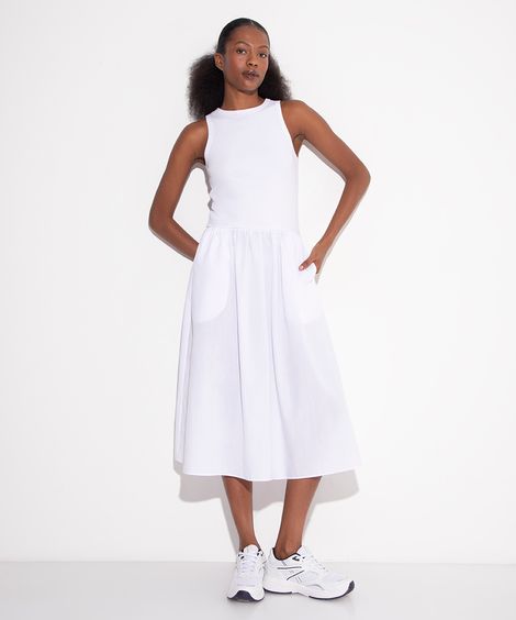 vestido de algodão com saia volumosa mindset branco