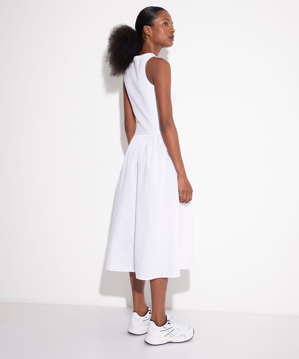 vestido de algodão com saia volumosa mindset branco