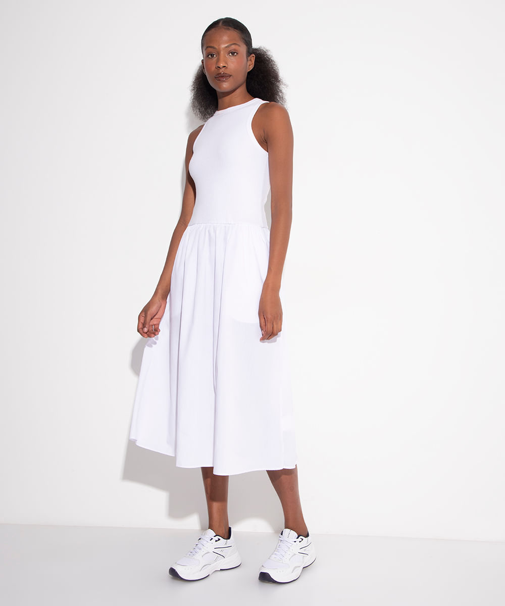 vestido de algodão com saia volumosa mindset branco