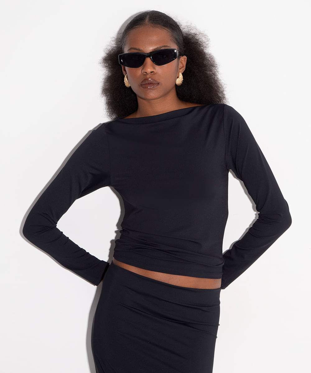 blusa manga longa decote canoa mindset preto