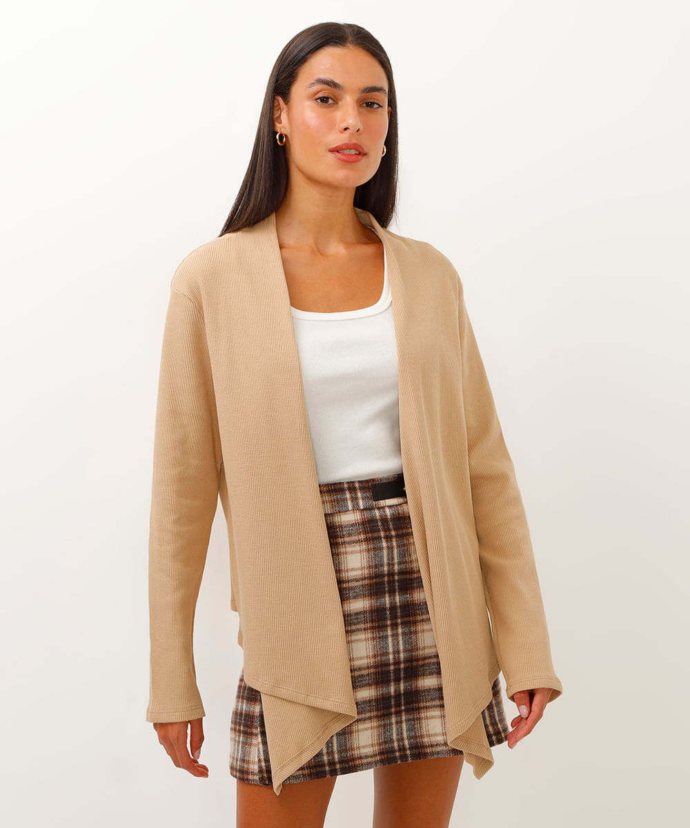 cardigan de algodão texturizado bege
