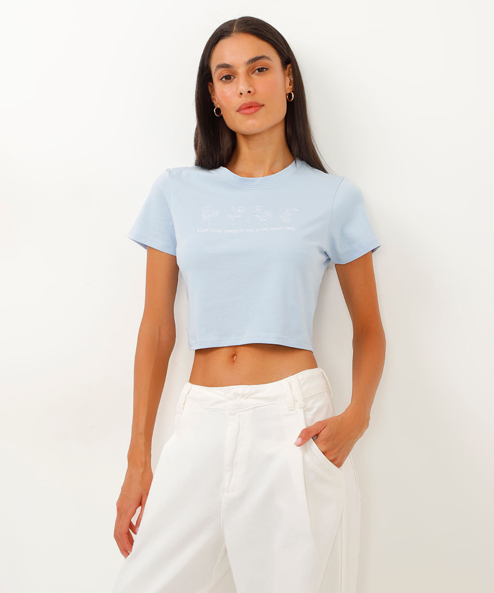 cropped de algodão peruano floral azul
