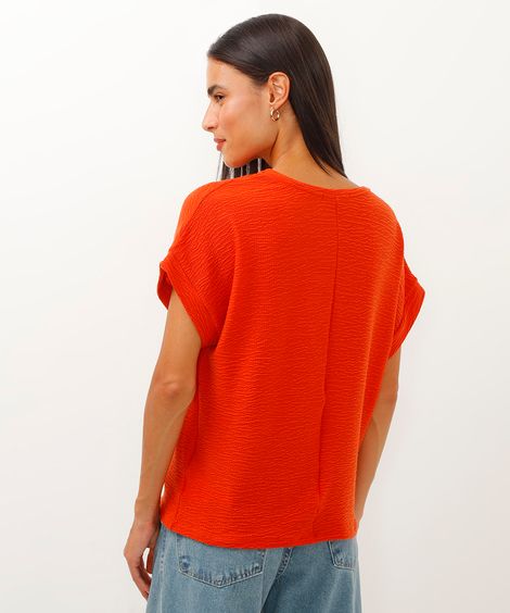 blusa texturizada manga curta laranja