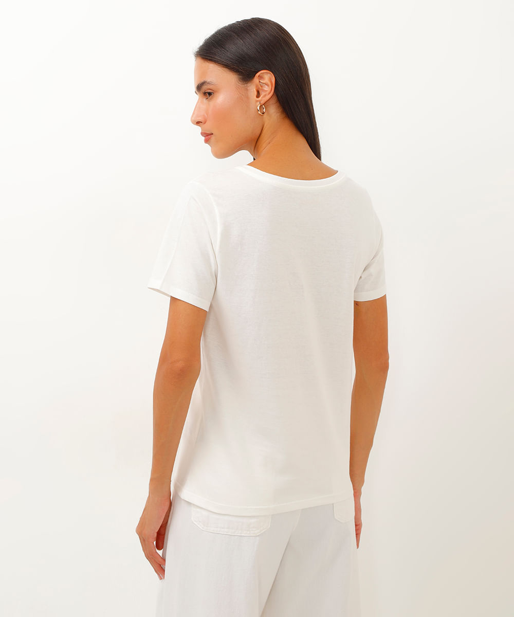 camiseta de algodão manga curta folhagem off white