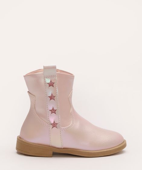 bota chelsea infantil holográfica com estrelas rosa