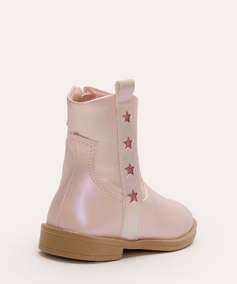 bota chelsea infantil holográfica com estrelas rosa