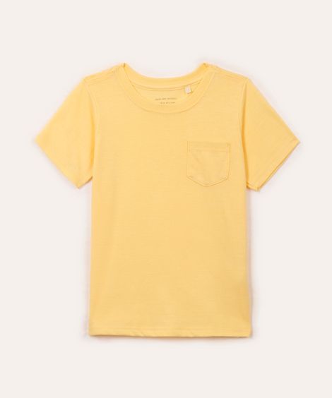 camiseta infantil texturizada com bolso amarelo