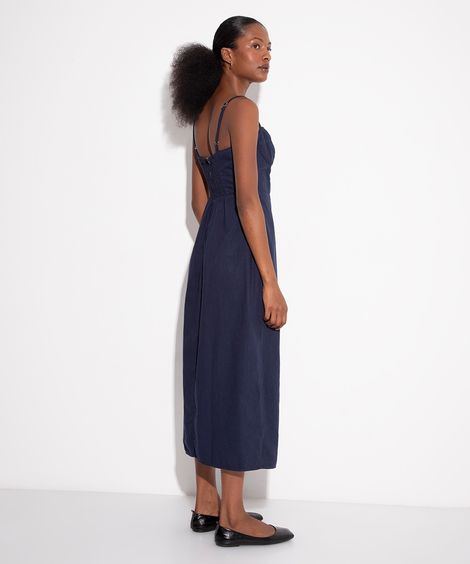 vestido midi com fenda mindset azul