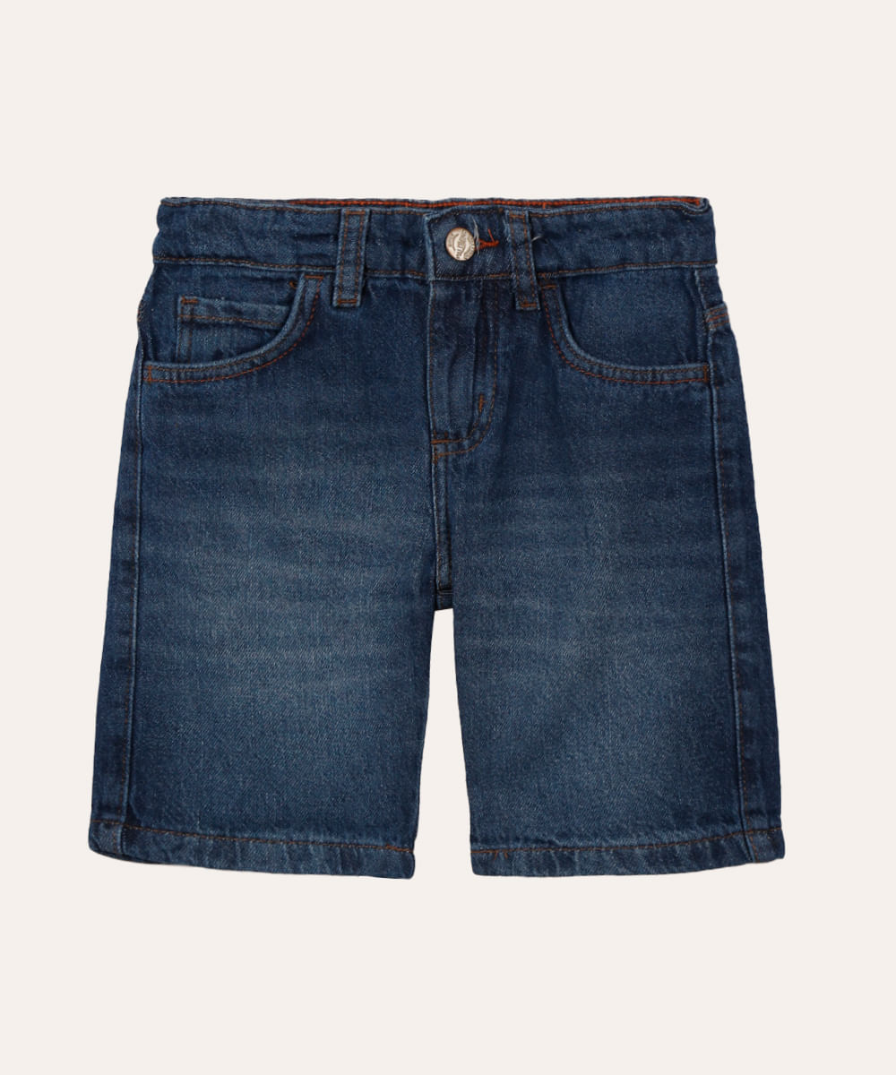 bermuda jeans infantil slim com bolso  azul médio - jeans medio