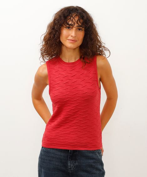 regata de tricot com textura decote redondo rosa