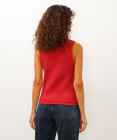 regata de tricot com textura decote redondo rosa