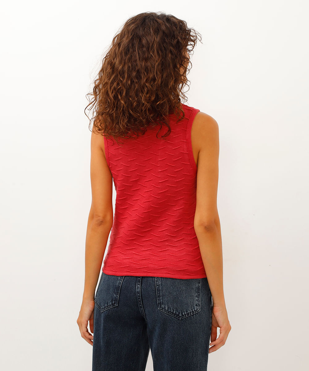 regata de tricot com textura decote redondo rosa