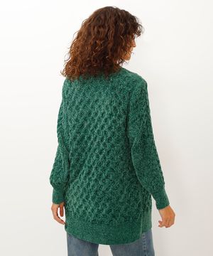 cardigan de tricot chenille alongado verde