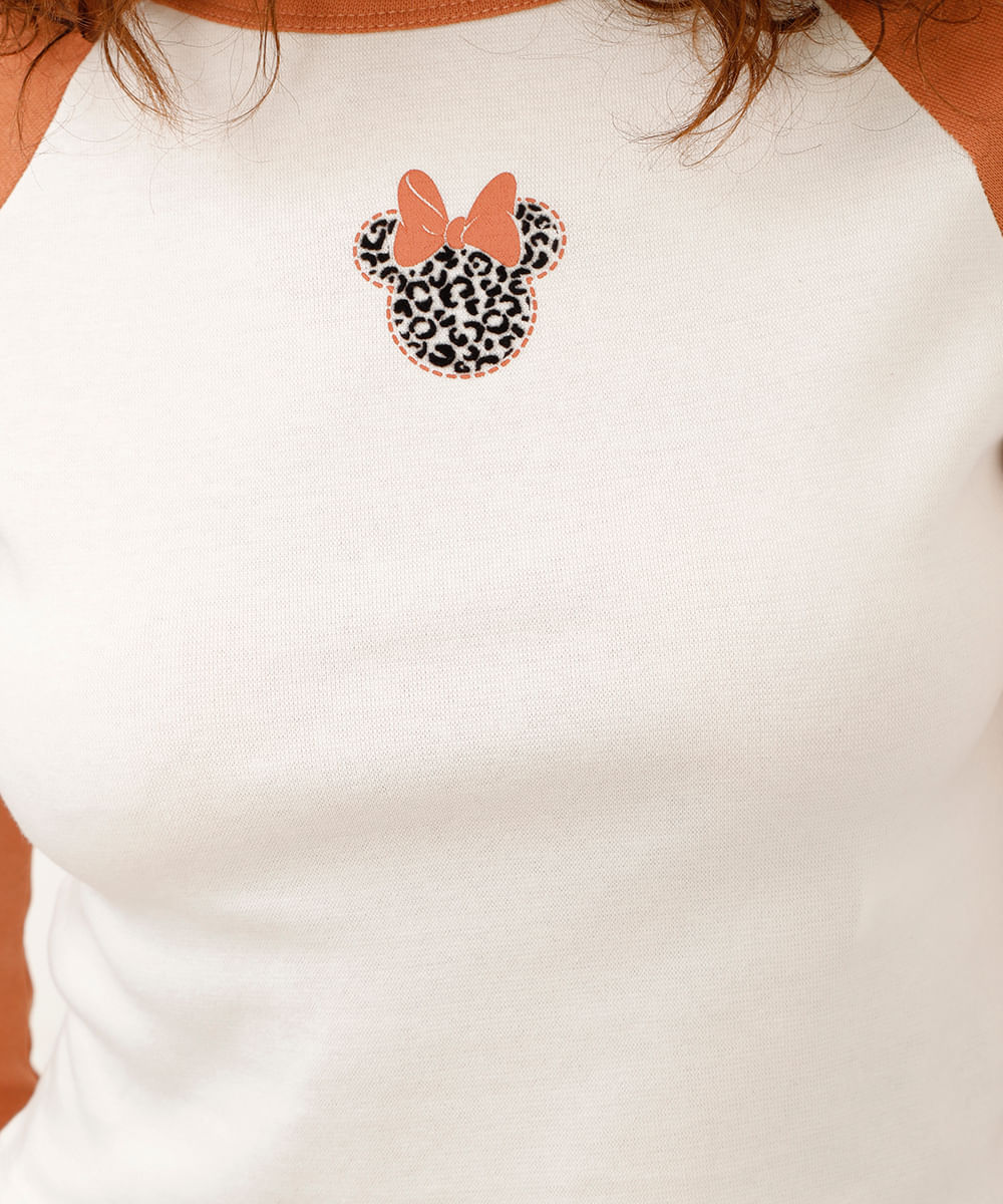 camiseta de algodão minnie manga longa raglan off white