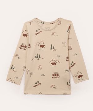 camiseta de algodão infantil montanha e carro bege