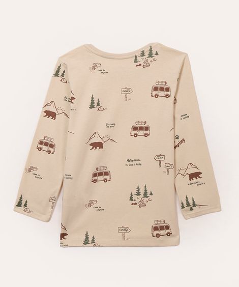 camiseta de algodão infantil montanha e carro bege