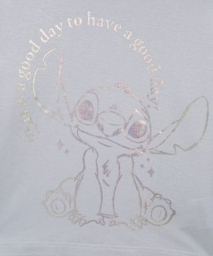 camiseta de algodão manga longa infantil stitch holográfico azul