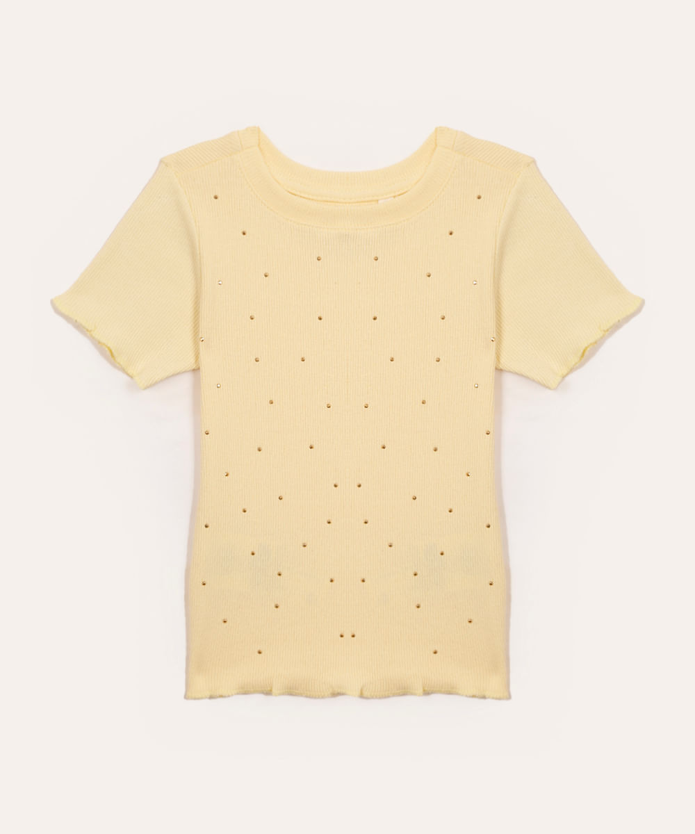 blusa infantil strass manga curta frufru amarelo