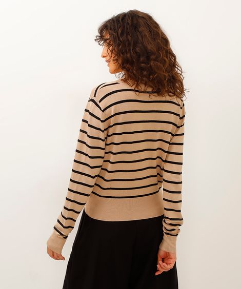 cardigan de tricot cropped listrado - areia