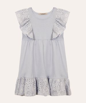 vestido de algodão com laise infantil azul